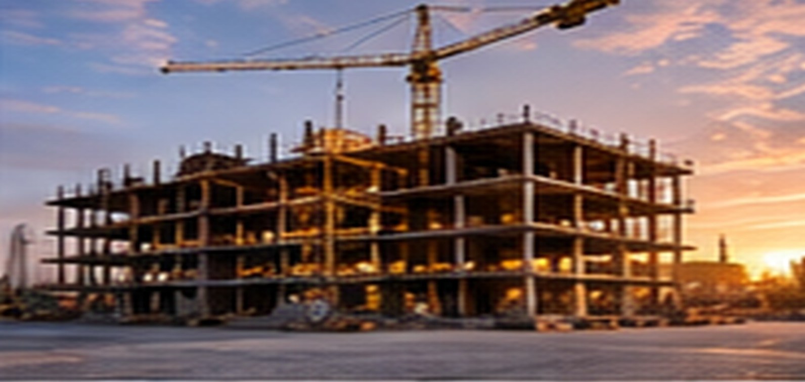 A construction crane against a sunset sky, representing long-term investment in communities